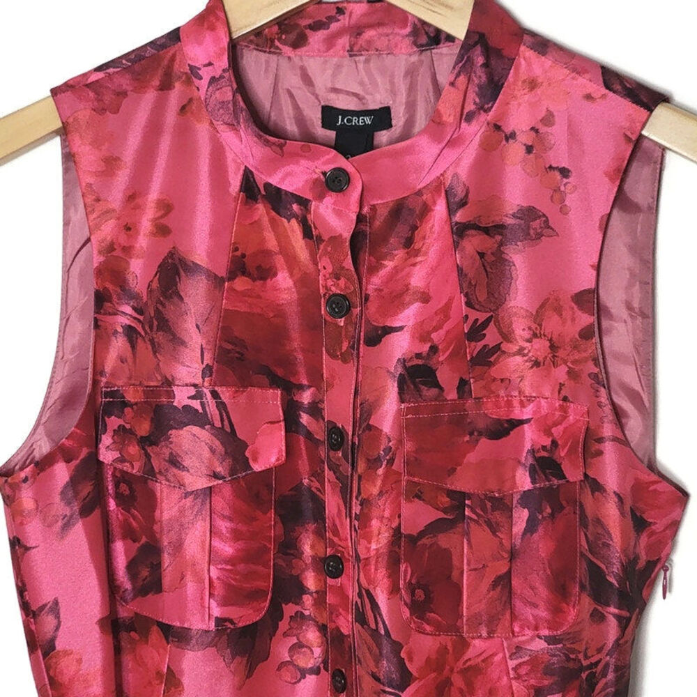 J Crew Pink Floral Sleeveless Taffeta Satin Mini Dress Size 2 - Picture 4 of 16